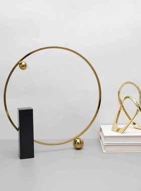 新中式金属几何铁艺摆件客厅样板间售楼部茶几玄关酒店家居装饰品