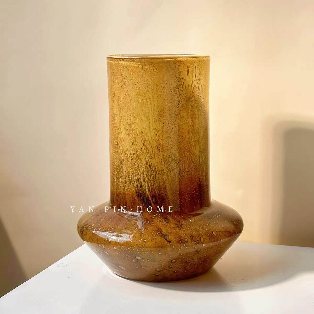 轻奢美式美拉德系玻璃花瓶北欧摆件客厅餐桌插花样板间酒店装饰品