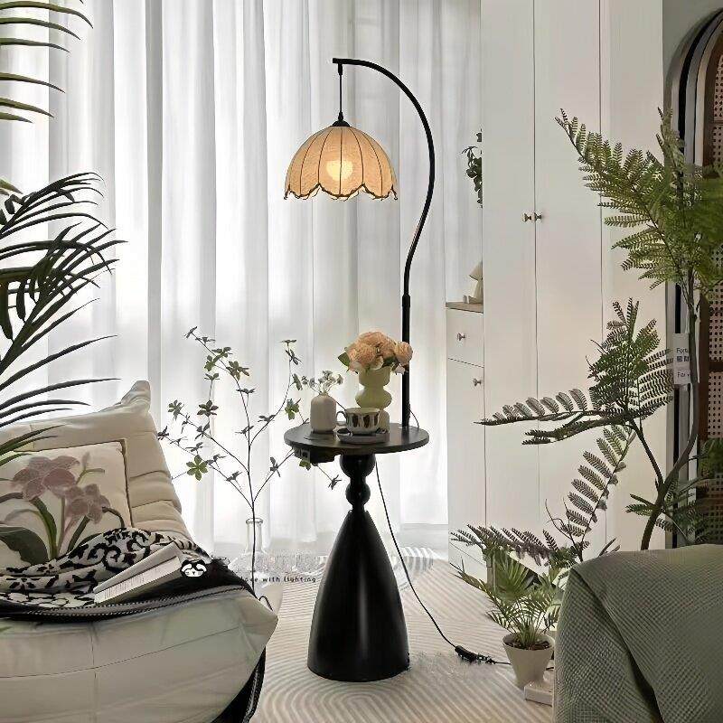 中古风落地灯客厅沙发旁氛围感茶几法式美式复古卧室床头柜一体灯