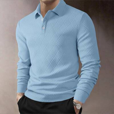 Men's High-Quality Plain Casual Long Sleeve Polo Shirt