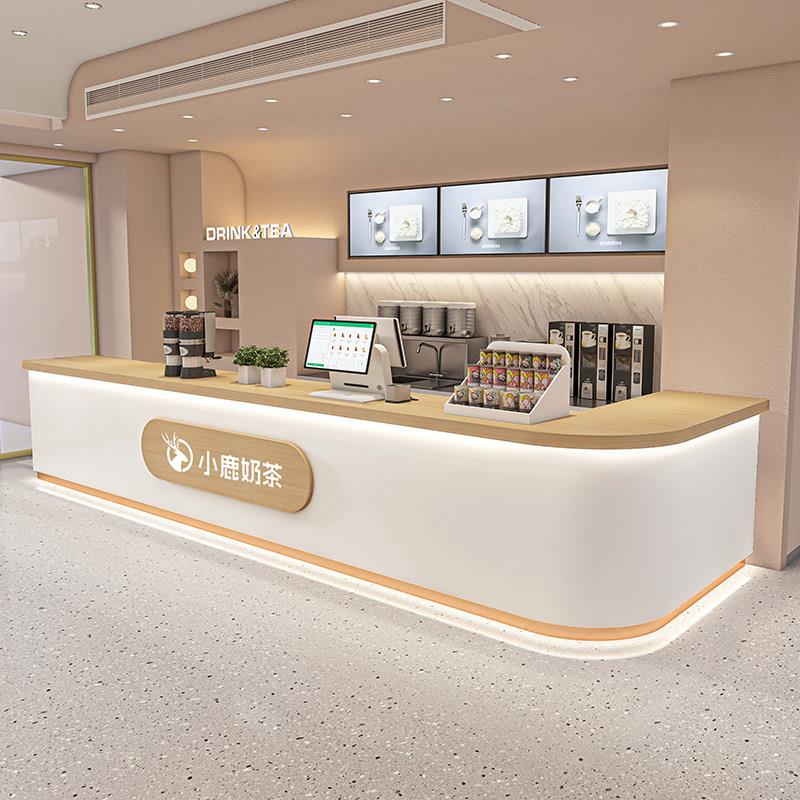 简约奶茶店咖啡馆吧台水果超市收银柜台转角前台桌宠物店接待台定