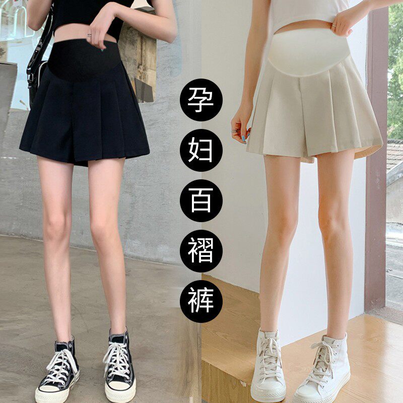 孕妇外穿高腰托腹休闲短裤夏季薄款运动裤宽松百褶打底裤裙安全裤