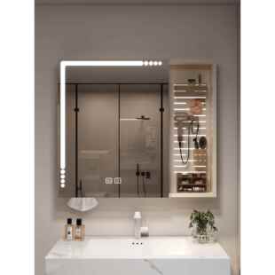 桦崟太空铝智能浴室镜 柜 卫生间除雾带灯光储物收纳镜子挂墙置物 架 镜箱摆件饰品床笠拉车