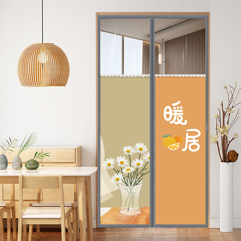 防油烟隐私空调帘家用厨房卧室挡风锁温布帘免打孔自吸透光门帘