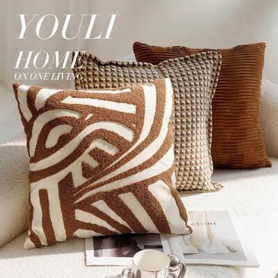 奶油色复古打结抱枕套棕色办公室腰靠垫cushion cover pillowcase