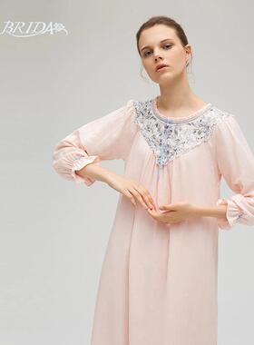 【奥莱瑕疵】睡裙女宽松四季法式覆古棉质圆领长袖款CIW4B806C1