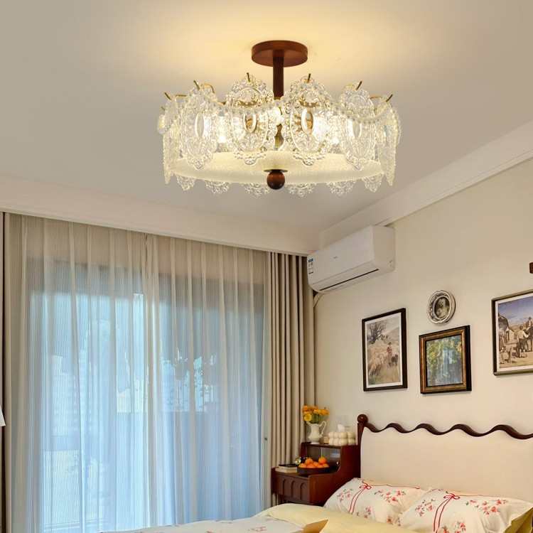 玻璃客厅护眼轻高级珍珠胡桃卧室灯法式书房中间奢灯具感古风木色