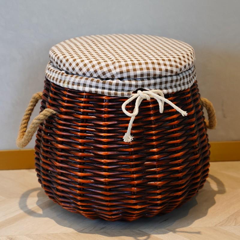 藤编收纳凳子多功能脏衣篮圆凳沙发换鞋凳长方脏衣篓家用客厅椅子