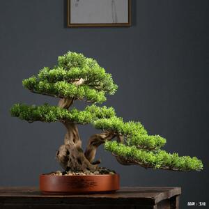 仿迎客松摆件新中式玄关店铺客厅绿植FPE造景桌树面装真饰崖松柏