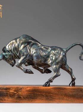 铜金岁月开荒牛黄铜摆件办公室老板桌前台铜牛装饰摆件工艺品铜器