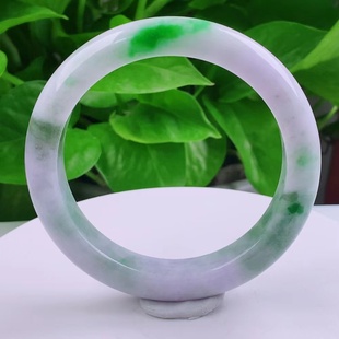 55圈口天然翡翠冰紫罗兰满色飘绿高档闪拍好种正圈玉器手镯77.89g