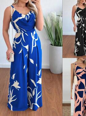 Strap, backless, waist cinched, wide leg jumpsuit