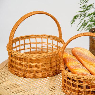 编织手园提花篮果篮仿竹编田ST000110风插花篮花花束水鲜装饰花艺