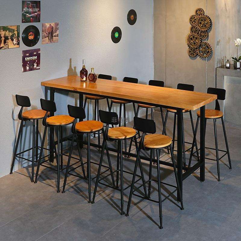 实木铁艺吧台餐桌咖啡厅奶茶店高脚桌椅组合loft美式复古高吧台桌