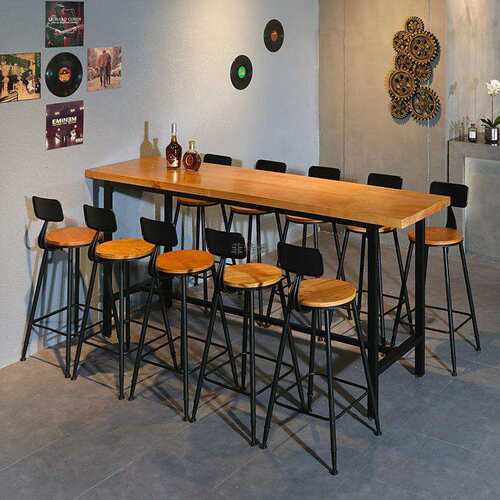 实木铁艺吧台餐桌咖啡厅奶茶店高脚桌椅组合loft美式复古高吧台桌