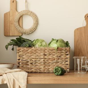 葫芦草手工编织收纳筐杂物储物盒柜子桌面收纳框厨房置物篮子 日式