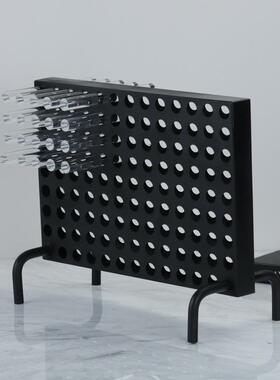 现代简约黑色金属亚克力插孔屏风摆件售楼处样板间客厅桌面装饰品