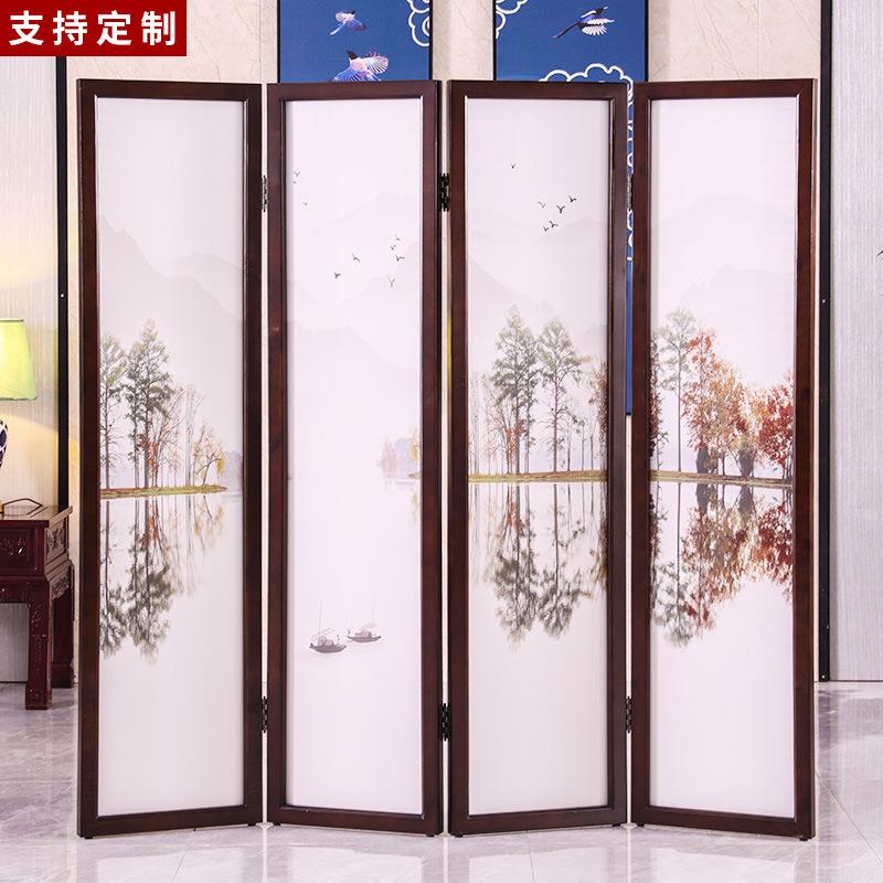 新中式折叠屏风简约古折叠屏风典东移阳办木雕客厅堂可动公室纱隔