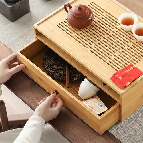 茶盘多功能茶具收纳盒一体82651小用型家茶台储海简约盒物竹制竹