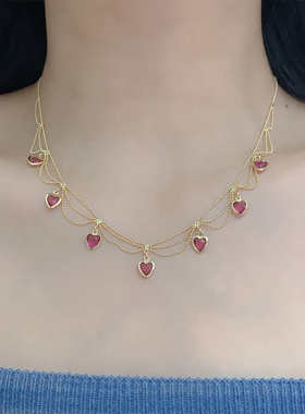 法式复古宫廷风超仙爱心绿水晶锆石锁骨链女设计感轻奢冷淡风项链