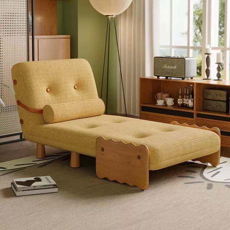 现代简约实木可折叠沙发床两用灯芯绒单人多功能卧室小户型推拉床