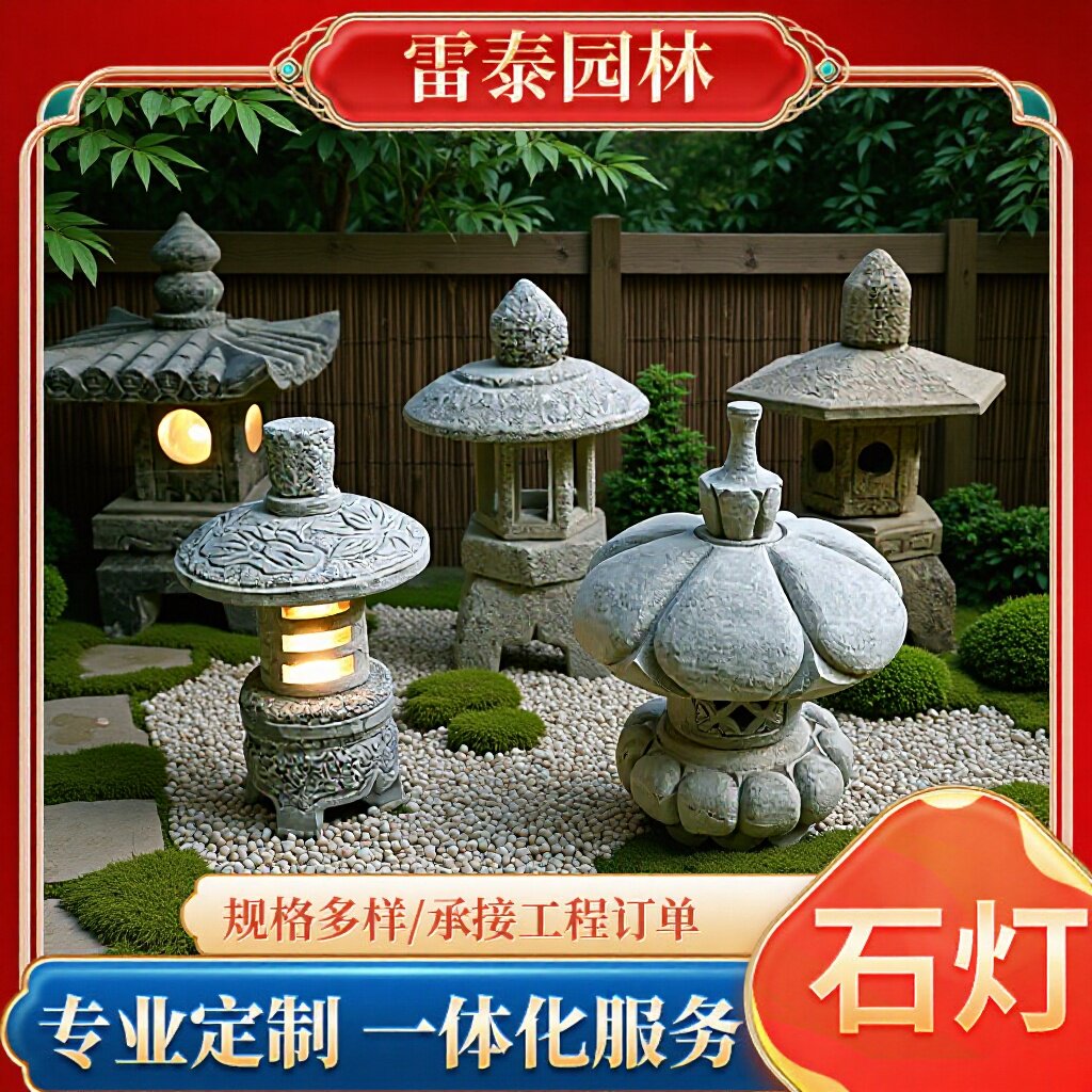 日式仿古太阳能庭院石灯