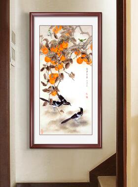 新中式玄关装饰画牡丹花挂画入户正对门壁画客厅花开富贵国画手绘