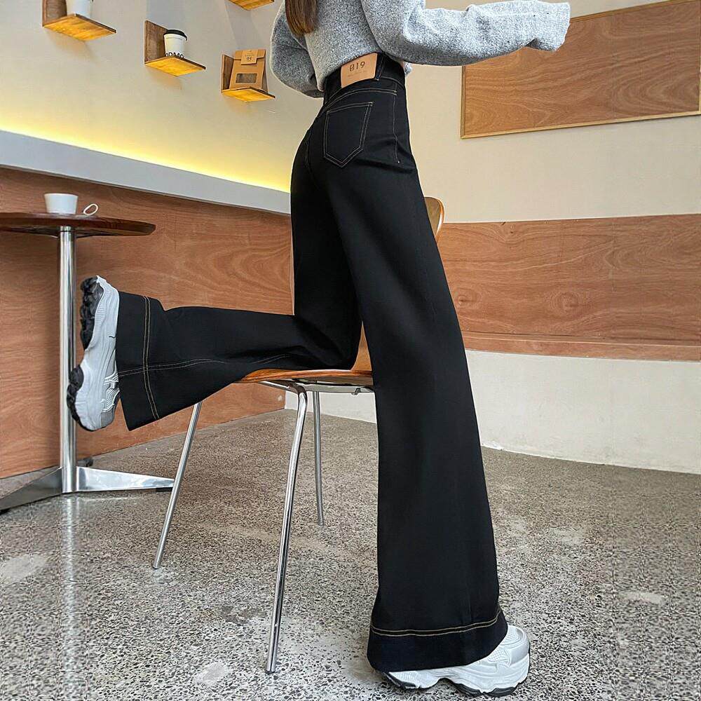 黑色阔腿牛仔裤女春秋季2026年新款时尚潮流高腰显瘦窄版直筒裤子