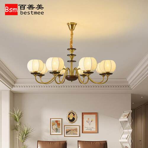 美式复古中古主客厅吊灯布艺花纹卧室灯餐厅灯法式南洋风实木灯具