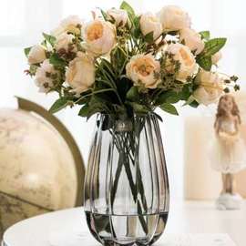 条纹恐龙蛋玻璃花瓶欧式创意，恐龙蛋造型干花插花客厅装饰摆件