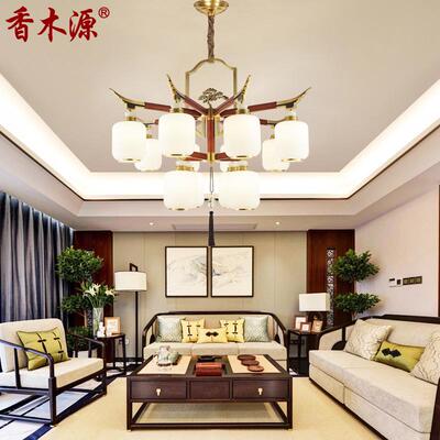 新中式全铜吊灯客厅餐厅禅意创意灯罩朝下高档别墅吊灯中国风6026