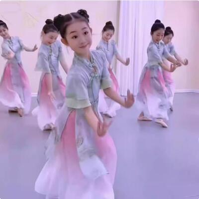 儿童古典舞演出服小月儿新款舞蹈旗袍冠玉中国舞纱衣春三月表演服