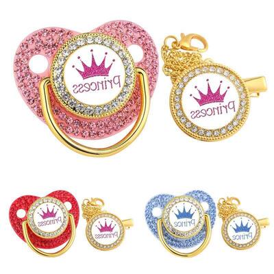 Luxury Crown Pacifier Clip Chain Set Baby Shower Gift Silico
