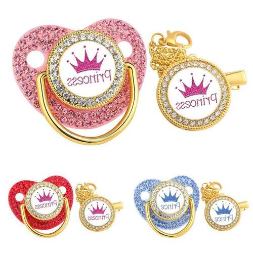 Luxury Crown Pacifier Clip Chain Set Baby Shower Gift Silico