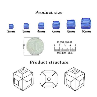 2/3/4/6/8/10MM Austrian Glass Square Beads Loose Spacer Cube