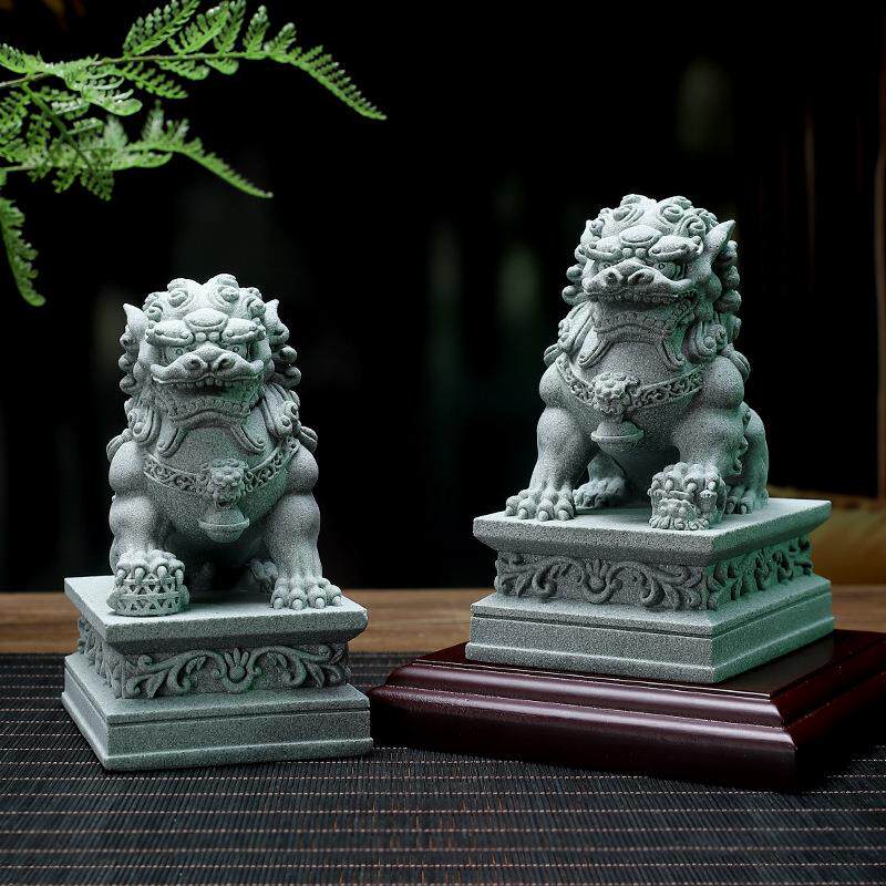 中式石狮子石雕摆件青砂石桌面微景观鱼缸造景装饰影视拍摄道具