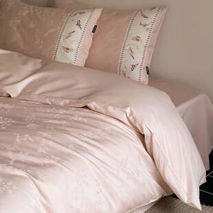 全棉长绒棉四件套刺绣提花被套床上用品 优雅新中式 踏云蔷薇