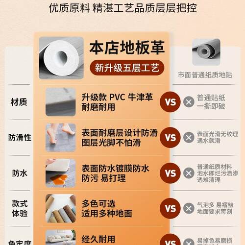 3地板革家用防水泥地直接铺加厚耐磨地垫大面积全铺pvc地板贴自粘