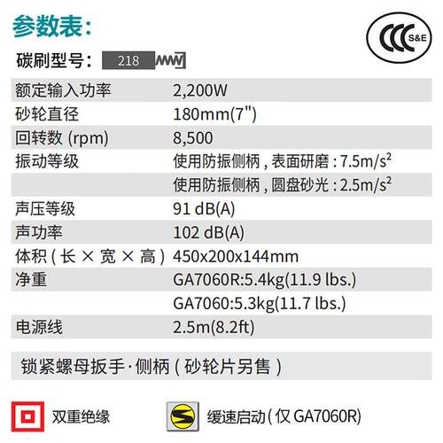 牧田（MAKITA）GA7060R角磨机180mm防意外启动功能打磨机磨光机手