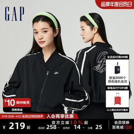 gap女装2024春季尼龙，不对称门襟撞色logo短款夹克外套872713