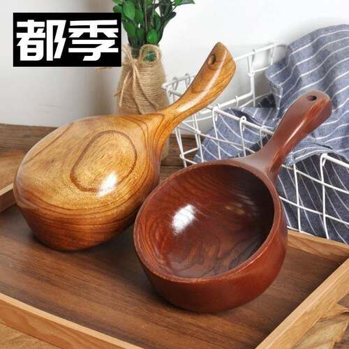 韩式整木手柄吃水瓢实木量勺大号桑拿大叶樟木水瓢厨具