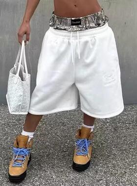 Men's Letter Print Drawstring Waist Loose Shorts