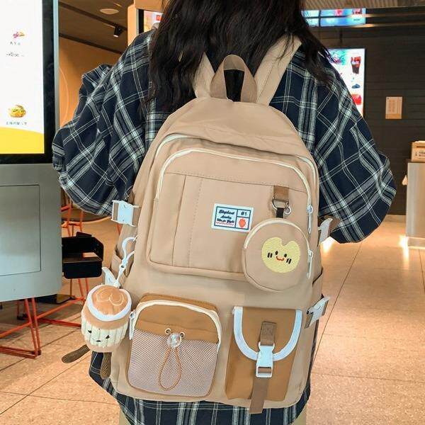 日系ins书包女学院风初高中学生轻便双肩包可爱撞色小学生双肩包