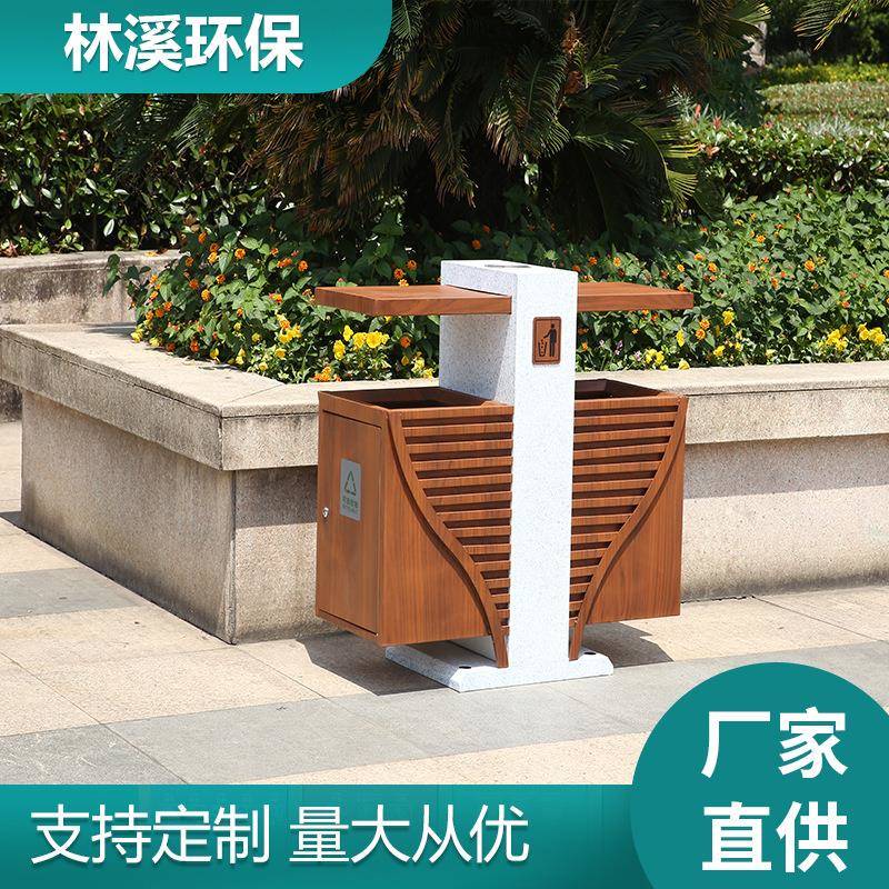 户外景区分类垃圾双桶大号垃圾箱物业小区创意不锈钢材质