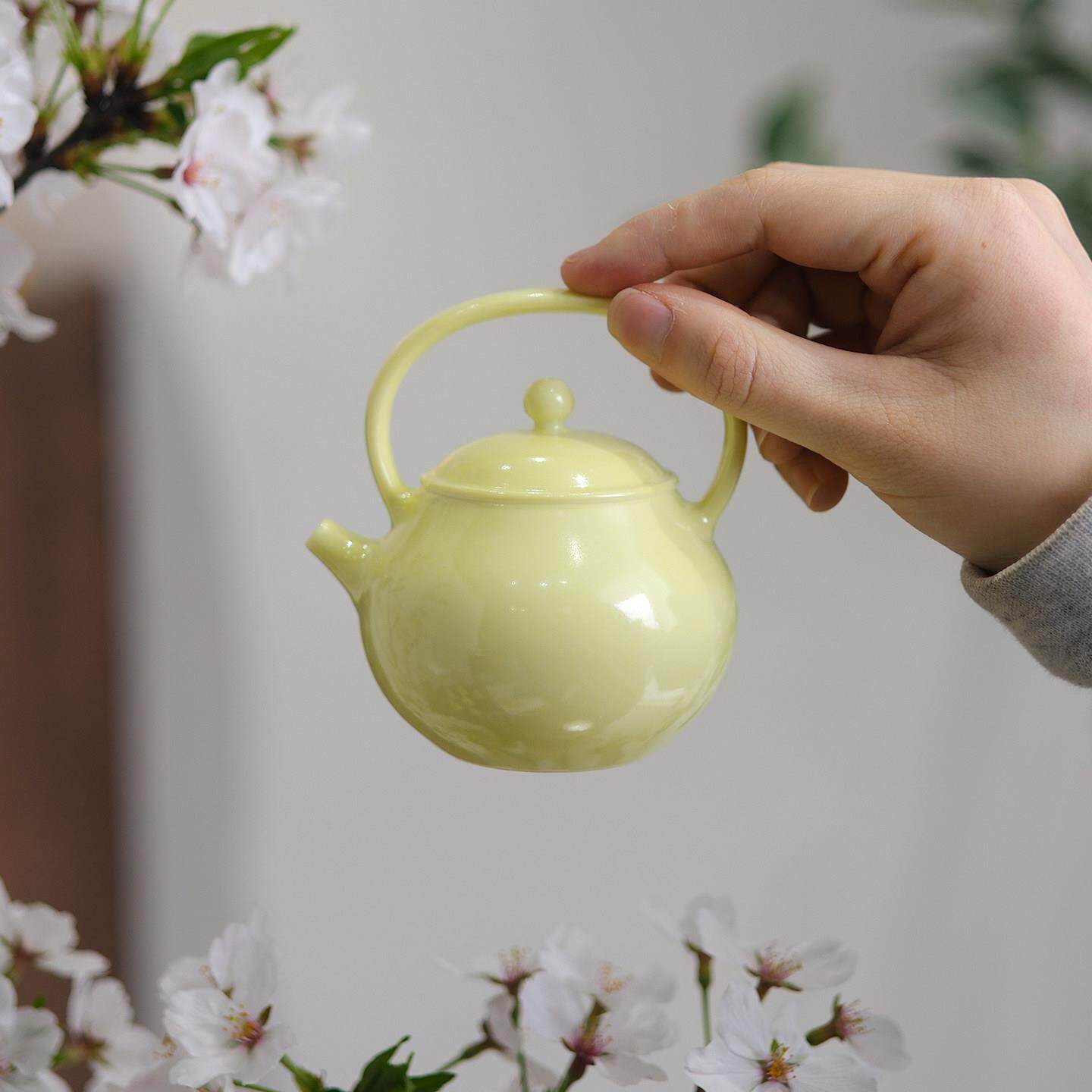 小谦山房柠檬黄提梁小壶景德镇茶壶陶瓷茶具泡茶家用单壶一人小壶