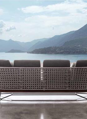 SNG户外休闲发藤编花园阳台院客厅简约实件木沙家具庭茶几三套组