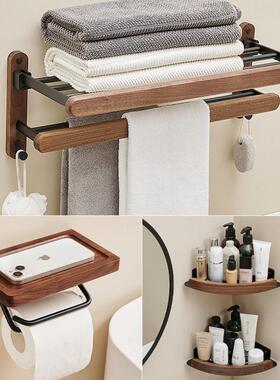 木轻奢原木风实挂件毛架浴巾架浴UYS室卫巾纳生间洗漱台置物收套