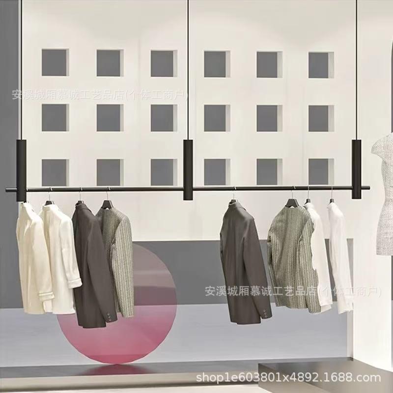 服装店简约悬挂钢绳吊架黑色展示架上墙吊杆女装专用陈列货架圆形