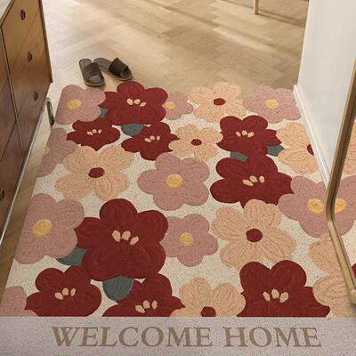 花朵花卉入户丝圈地垫卡通进门玄关脚垫刮泥蹭土门垫超防滑可裁减