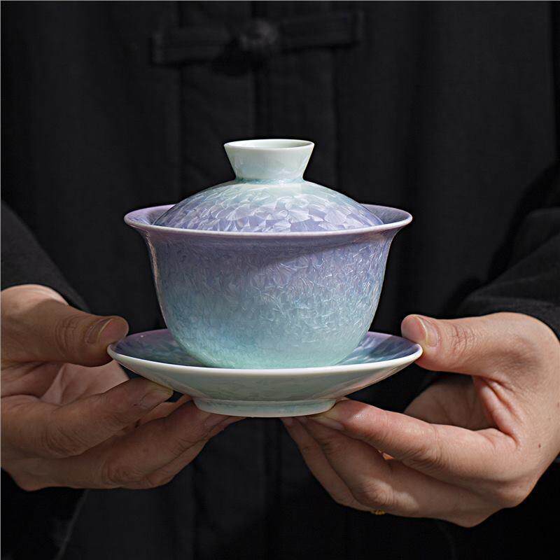 结晶釉窑变陶瓷三才盖碗茶具套组功夫茶具泡茶碗茶杯茶具不烫手